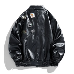 Veste en cuir de mouton véritable à simple boutonnage à la mode pour hommes veste brodée à la mode en fourrure de laine à revers pour l'hiver - Product Image 3