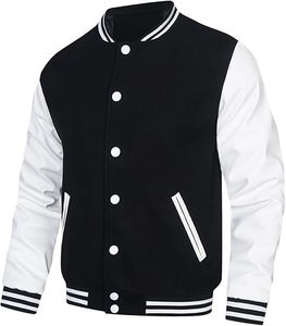 Venta al por mayor de chaqueta de talla grande para hombre College Team Varsity chaqueta hecha a medida de lana mangas de imitación con capucha en blanco escuela carta de béisbol - Product Image 3