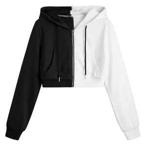 High Quality Custom Logo Cotton <b>Long</b> <b>Sleeve</b> Zip up <b>White</b> Crop <b>Top</b> <b>Women</b> Hoodie for Gym Zip up Hoodies - Product Image 1