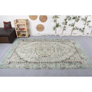 Alfombra turca Vintage de área grande de 5,4x8,6 pies, diseño clásico de retazos verde y Beige, látex de lana hecho a mano para decoración de habitación de pasillo - Product Image 1