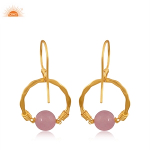 Latest Selling Sterling Silver Gold Plated Natural Rose Chalcedony Gemstone <b>Dangle</b> <b>Earring</b> Custom Design Jewelry Manufacturer - Product Image 2