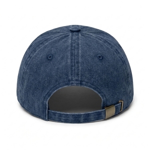 Premium Custom Embroidery Logo Washed Denim <b>Navy</b> Blue 6 Panel Curved Brim Dad <b>Hat</b> Baseball Cap Vintage Streetwear OEM - Product Image 3