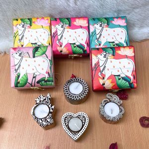 Trendy Pichwai Cow Printed Mdf Wood With Mix Design Wooden Tea-light Holder and Candle Holder for Decor Work Candle Holder - Product Image 4