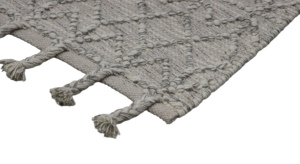 พรมขนสัตว์ผ้าฝ้ายลายเรขาคณิตแบบโมเดิร์น, พรมทอมือลายเพชรพร้อมพู่สีงาช้างสีเทาดีไซน์สำหรับห้องนั่งเล่นในบ้าน - Product Image 4