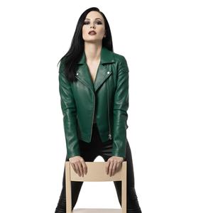 Veste de moto tendance en cuir vert pour femme, fabrication en gros, prix d'usine, style moto authentique, service OEM ODM - Product Image 1