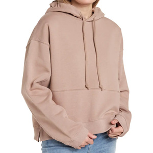 Sudaderas y sudaderas con capucha para mujer Sudadera con capucha de algodón orgánico 100% para mujer Sudaderas con capucha holgadas cortas personalizadas a la venta - Product Image 1