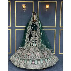 Lehenga de mariée brodé de haute qualité en soie zari et paillettes pour les mariages indiens, vente en gros en stock - Product Image 1