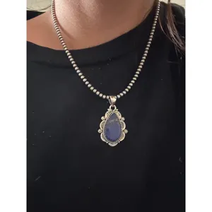 Southwest Handmade <b>Lapis</b> <b>Lazuli</b> & Sterling Silver Religious Charm <b>Pendant</b> - Product Image 2