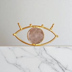 Pendentif à breloque en or Vermeil, quartz rose, oeil maléfique, pierre précieuse, argent 925, bijoux à breloques à double caution faits à la main pour la vente en gros - Product Image 1