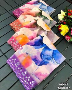 Fancy Trending Wear Chiffon Floral Digital Print <strong>Saree</strong> Blouse With <strong>Embroidery</strong> &amp; <strong>Mirror</strong> and Cut Border Sequins Work Woman Fashion - Product Image 6