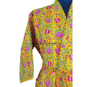 Veste kimono matelassée Kantha faite à la main en Inde pour femmes, coton biologique respirant, réversible, écologique, vêtements de nuit d'hiver longs - Product Image 5