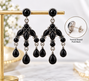 Boucles d'oreilles pendantes en argent oxydé jaune et noir, style mode, avec pierres précieuses, pour femmes, vente en gros - Product Image 4