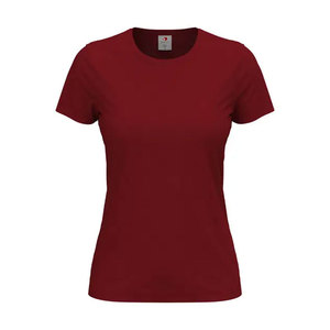 Camiseta de manga corta de algodón con cuello redondo para mujer Camiseta básica lisa de Jersey suave ajustada - Product Image 3