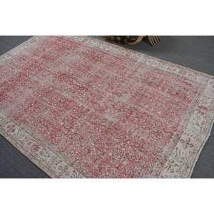 พรมตุรกีวินเทจสีแดงสีเบจ5.3 x 8.3ft พื้นที่ขนาดใหญ่งานเย็บปะทำจากขนสัตว์ออกแบบสำหรับห้องโถงหรือห้องนอน - Product Image 4