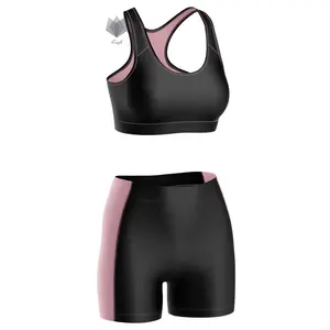 2024 Tùy Chỉnh Dệt Kim Phòng Tập Thể Dục Quần Áo Ngắn Tay Áo Crop Top Gân Activewear Phụ Nữ Tập Thể Dục Áo Ngực Quần Short Phòng Tập Thể Dục Thể Thao Yoga Bộ