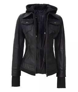 Veste à capuche en cuir véritable pour femmes Slim Fit Winter Outerwear Fashion Zip Up Coat Custom OEM Wholesale Available - Product Image 1