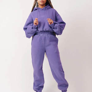 Servicio OEM, Conjunto Deportivo Informal de Lona para Mujer, Invierno, Color Sólido, Logotipo Personalizado, Conjunto de 2 Piezas, Precio al por Mayor - Product Image 3