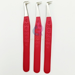 Pince à épiler à 90 degrés avec logo personnalisé de haute qualité Extension de cils en acier inoxydable durable rouge Pince à épiler à pointe en fibre - Product Image 6