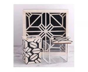 Ensemble de boîte de plateau de brûleur Bakhoor incrusté de résine de nacre artisanale | Porte-encens indien décoratif Design floral complexe - Product Image 1