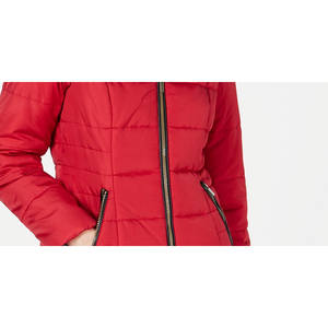 Piumino Junior Rosa Celebrity con Cappuccio Bordato in Pelliccia Sintetica, Antivento, Collo Alto, Cotone Cashmere, Rosso Intenso, Taglia Grande per Inverno Primavera - Product Image 3