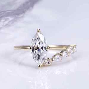 Anillo de Compromiso y Boda de Moissanita, Plata de Ley, Chapado en Oro, Engaste de Garras, Forma de Corazón, Estilo Clásico, Unisex, para Fiestas - Product Image 2