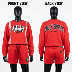 Ensemble sweat-shirt et short pour femme en molleton de coton 320 GSM de qualité supérieure, avec logo rouge vif sur le côté - Product Image 2