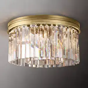 Lustre de teto de cristal de latão Rhys redondo de luxo moderno para casa 19 polegadas