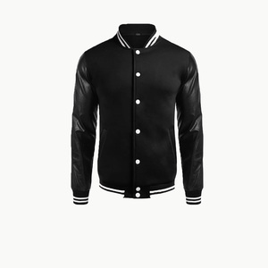 Veste universitaire coupe ajustée pour hommes College Baseball Letterman Bomber Coat Manches en cuir Toile élégante Tenue décontractée Élégante - Product Image 4