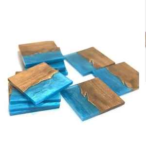 Sous-verres carrés en bois et résine faits à la main, écologiques, réutilisables, tapis et coussinets de dessous de plat de qualité export - Product Image 5