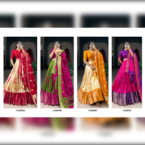 Fashionharbour ผู้หญิงสไตล์บอลลีวู้ดคอลลาผ้าไหม lehenga choli shibori พิมพ์ลาย zari ขอบทอสำหรับงานปาร์ตี้ฤดูร้อนฤดูหนาว - Product Image 4