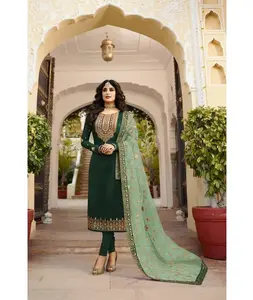 Vestido Salwar Kameez moderno de extrema qualidade em material de cetim Georgette com bordados pesados e vestidos de trabalho em pedra