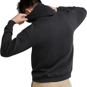 Sudadera con Capucha para Hombre, Negra, de Algodón y Felpa, Corte Regular, Color Sólido, Informal, con Bolsillo Delantero, para Otoño - Product Image 2