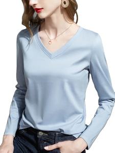 T-shirt décontracté 100% coton à col rond pour femmes à manches longues lâche solide à manches longues impression numérique - Product Image 6