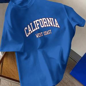 T-shirt pour homme en jersey 100% coton, imprimé avec le mot California, coupe ample, décontracté, confortable, col rond, manches courtes, été - Product Image 2