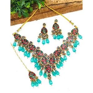Conjunto de Collar Kundan con Diamantes en Corte Pera Monalisa para Niñas, para Bodas - Product Image 3