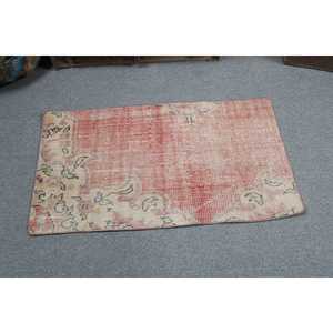 Vintage 2x3.6 ft Rug, Small Turkish Rug, <b>Red</b> White Plants & trees <b>Wool</b> Rug - Product Image 3