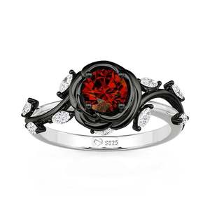 Jeulia <b>Gothic</b> Thorn Rose Inspired Black Engagement <b>Ring</b> - Product Image 1