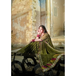 Colección Mehndi Garara Chiffon de 3 piezas cosidas para bodas, Diwali y fiestas - Product Image 3