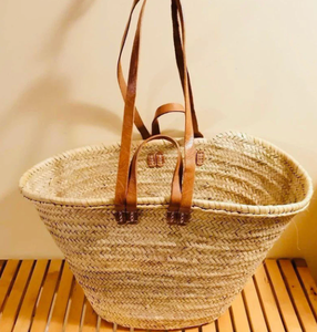Cesta francesa de paja, hecho a mano bolso de playa, marroquí - Product Image 1