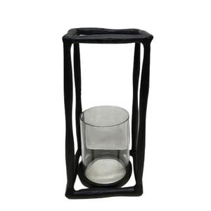 Portavelas decorativo para el hogar de hierro y madera, verde oscuro con acabado de Color latón para decoración del hogar - Product Image 2