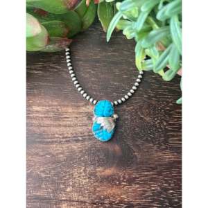 <span class=keywords><strong>Pendentif</strong></span> Lyolito Tsette Kingman en or blanc plaqué rhodium, turquoise, argent sterling, <span class=keywords><strong>topaze</strong></span> taille princesse sertie clos, motif végétal - Product Image 1