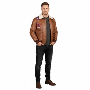 Wholesale Custom Bomber <b>Leather</b> <b>Jacket</b> Plus Size Men's Stand Collar Waterproof High Quality Stylish Long Sleeve Winter Outerwear - Product Image 1