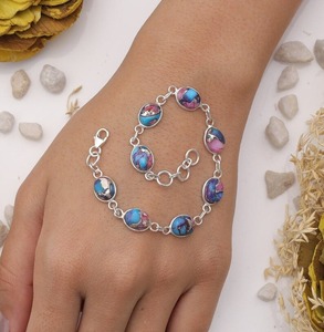 Plata de Ley 925 hecha a mano piedra preciosa turquesa Spinner pulsera sólida 925 piedra diseñador regalo de boda mejor eslabón de cadena fina - Product Image 3