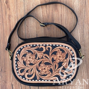 Hot Selling 2024 Women's Fashion Hand <b>Tooled</b> <b>Leather</b> Small Crossbody Bag Western Floral Genuine <b>Leather</b> Purses Cowhide Handbags - Product Image 1