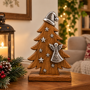 Décoration de Noël en bois en gros, ornements de table artisanaux pour Noël, ange argenté, étoile, chapeau de Père Noël, boîte cadeau, décoration intérieure - Product Image 2