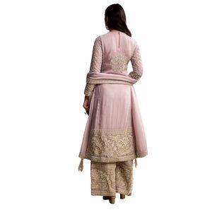 Costume de palazzo en organza rose bébé avec zari et moti travail vente en gros vêtements ethniques pour femmes OEM usine de vêtements fournisseur en vrac mode - Product Image 5