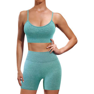 Conjunto de yoga sin costuras para mujer Leggings de cintura alta y Top corto Gymwear Traje de yoga sin costuras de 2 piezas Pantalones cortos de entrenamiento y conjunto de Sujetador deportivo - Product Image 6