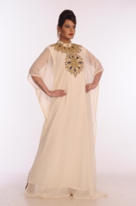 Cream Georgette Embroidered Zari Work Islamic <b>Kaftans</b> - Product Image 3
