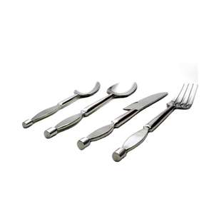 Ensemble de couverts décoratifs de luxe de 5 pièces, acier inoxydable argenté, style américain moderne - Product Image 2