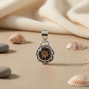 Pendentif en argent 925 avec quartz fumé pour femmes, croix religieuse en or rose, bijoux en pierres précieuses avec charme en diamant - Product Image 1